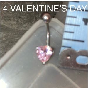 1/3” PINK RHINESTONE HEART 3/4” STAINLESS STEEL W/SURGICAL STEEL BELLY RING BAR